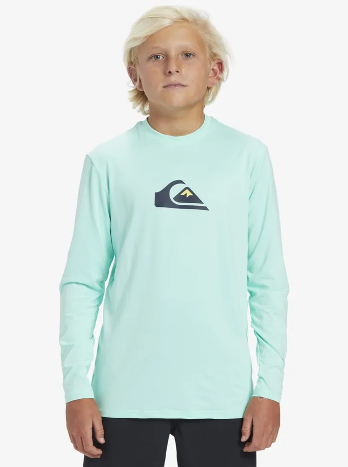 Boys Quiksilver Rashguards Boy039s 816 Solid Streak Ls Youth LSL Surf Tee Beach Glass