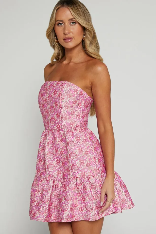 Brailey Mae Mini Dress 8211 Strapless Tiered Dress In Pink Floral Women Showpo Dresses
