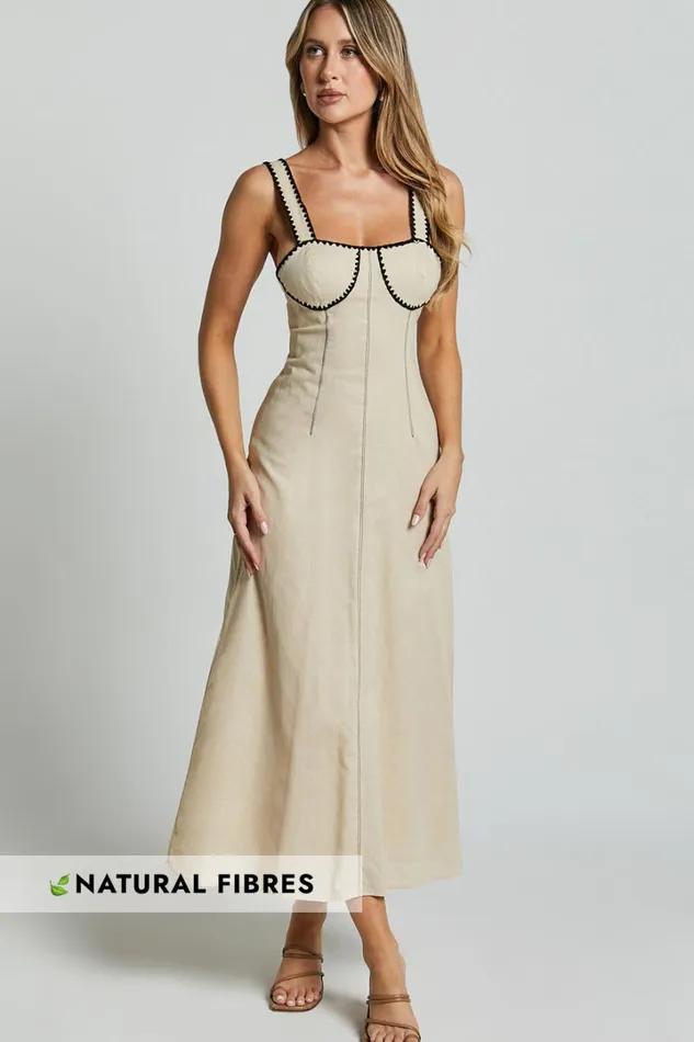 Brette Midi Dress 8211 Wide Strap Cup Bust A Line Dress In Natural Women Showpo Conscious Brette Midi Dress 8211 Wide Strap Cup Bust A Line Dress In Natural Women Showpo Conscious