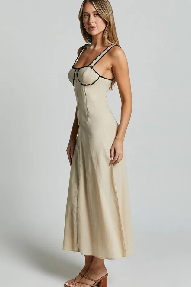 Brette Midi Dress 8211 Wide Strap Cup Bust A Line Dress In Natural Women Showpo Conscious