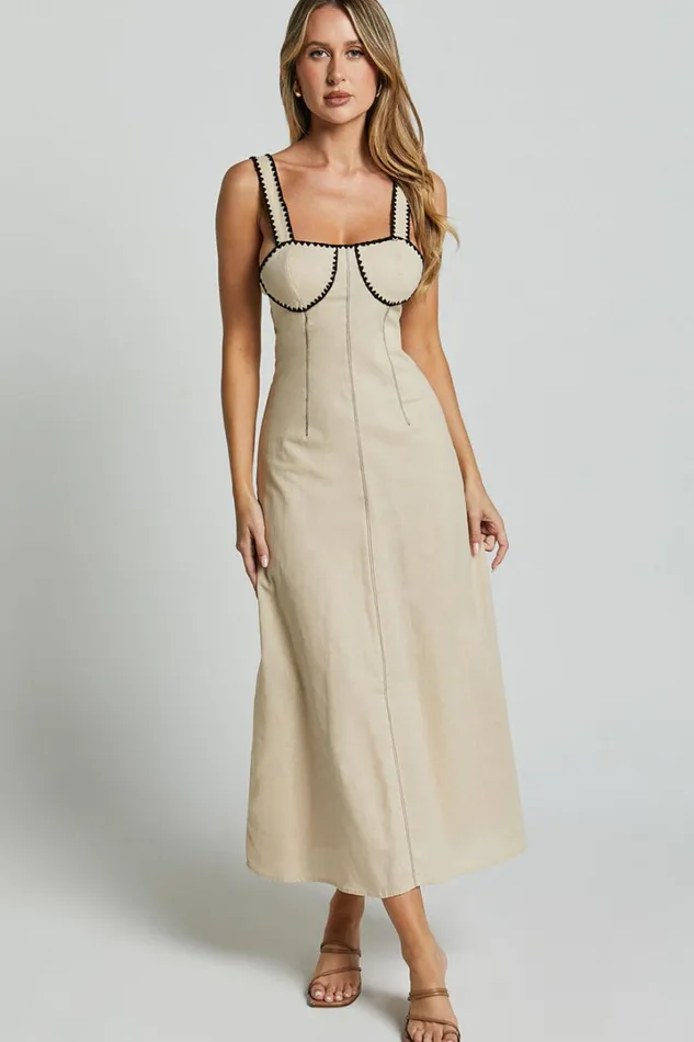 Brette Midi Dress 8211 Wide Strap Cup Bust A Line Dress In Natural Women Showpo Conscious