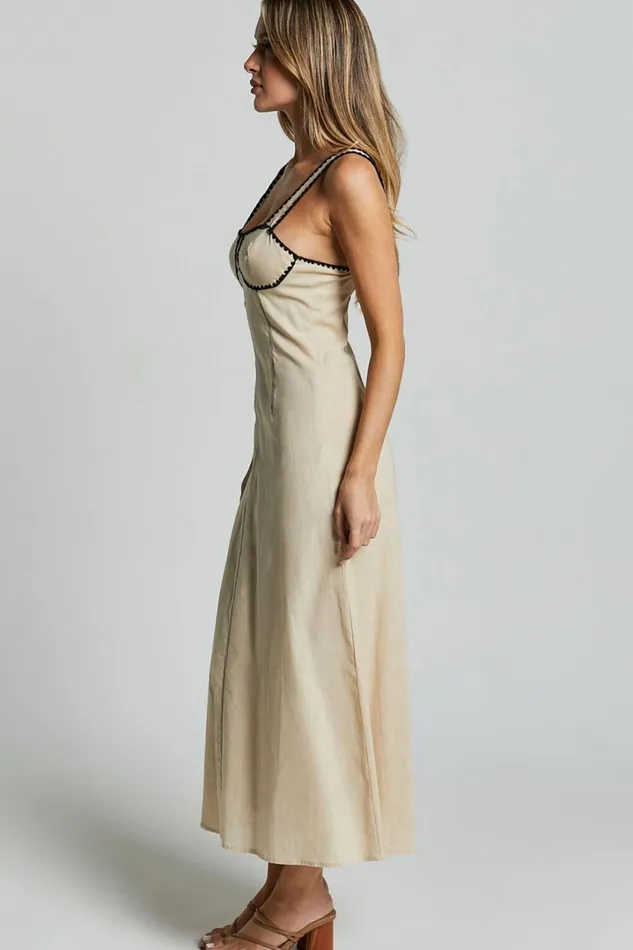 Brette Midi Dress 8211 Wide Strap Cup Bust A Line Dress In Natural Women Showpo Conscious