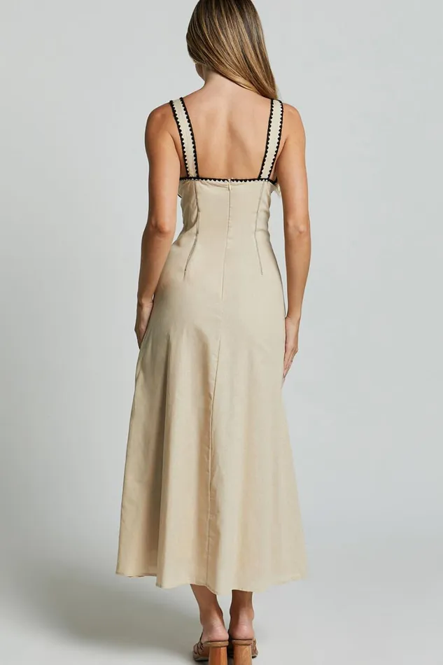 Brette Midi Dress 8211 Wide Strap Cup Bust A Line Dress In Natural Women Showpo Conscious