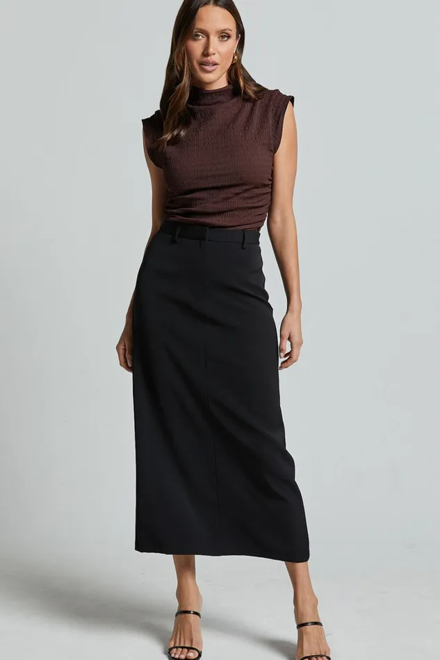 Brionne Top 8211 High Neck Cap Sleeve Top In Dark Oak Women Showpo Curve Clothes