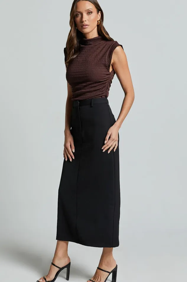 Brionne Top 8211 High Neck Cap Sleeve Top In Dark Oak Women Showpo Curve Clothes