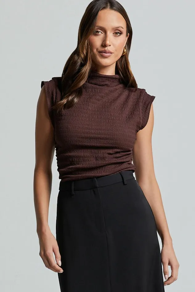 Brionne Top 8211 High Neck Cap Sleeve Top In Dark Oak Women Showpo Curve Clothes