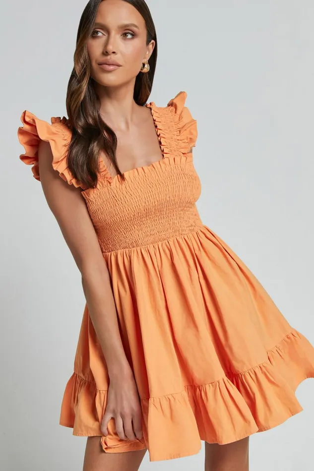 Brynlee Mini Dress 8211 Elastic Chest Flutter Sleeve Hem Dress In Mandarin Women Showpo Dresses Brynlee Mini Dress 8211 Elastic Chest Flutter Sleeve Hem Dress In Mandarin Women Showpo Dresses
