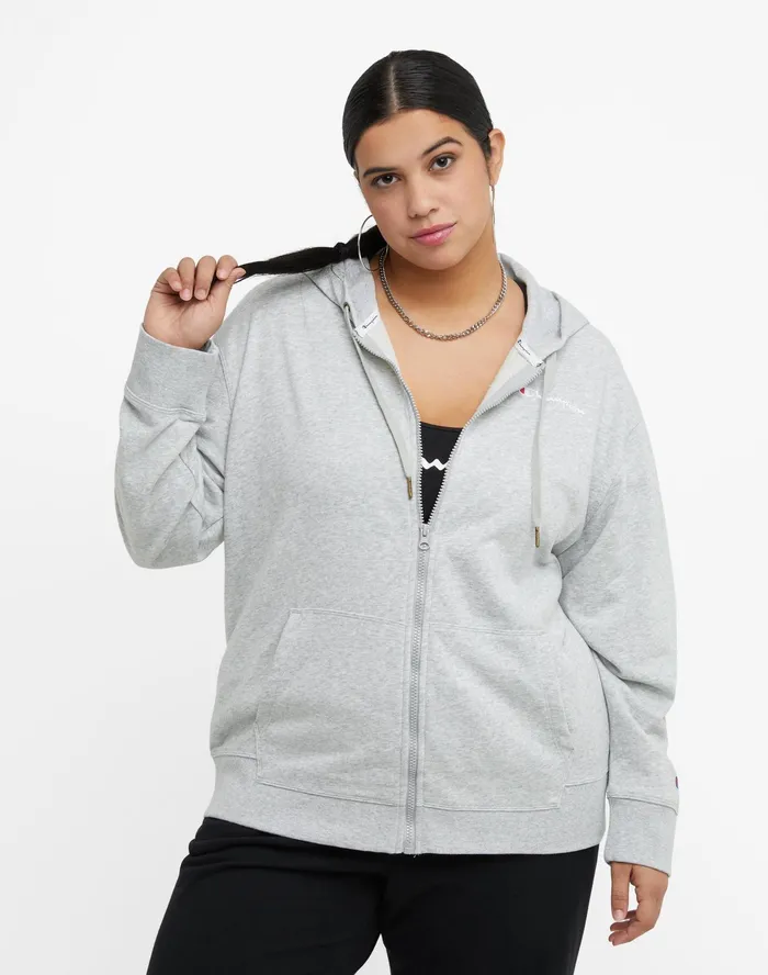 Campus French Terry Sweatshirt Script Logo Plus Size Oxford Grey Women Champion Jackets