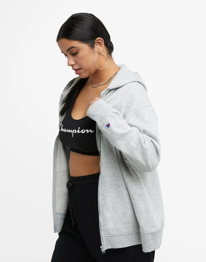 Campus French Terry Sweatshirt Script Logo Plus Size Oxford Grey Women Champion Jackets