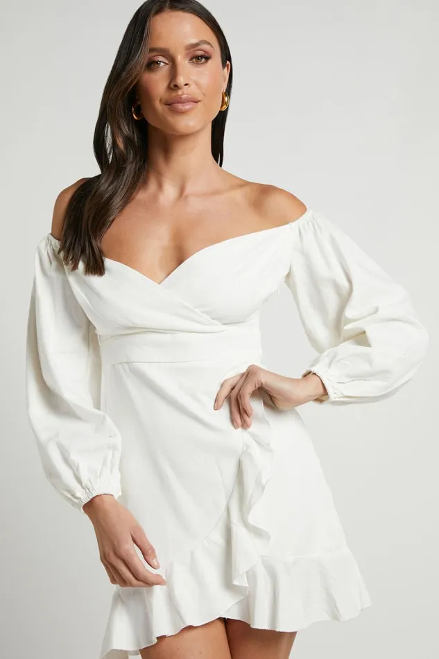 Can039t Move On Mini Dress 8211 Linen Look Off Shoulder Dress In White Linen Look Women Showpo Curve Clothes Can039t Move On Mini Dress 8211 Linen Look Off Shoulder Dress In White Linen Look Women Showpo Curve Clothes