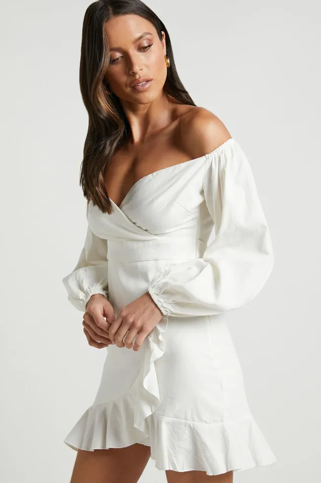 Can039t Move On Mini Dress 8211 Linen Look Off Shoulder Dress In White Linen Look Women Showpo Curve Clothes