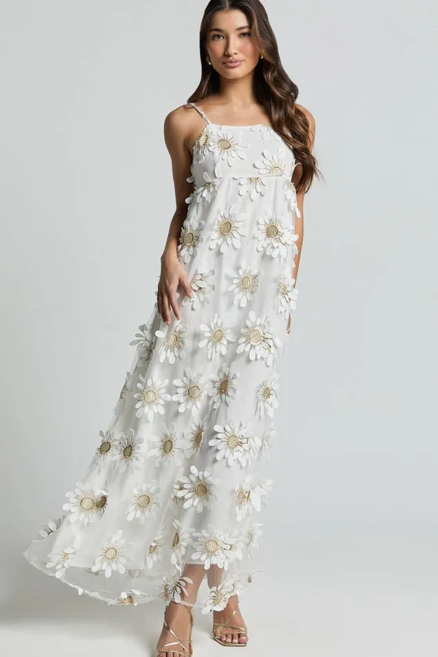 Candice Midi Dress 8211 Straight Neck Floral Embroidery Detail Shift Dress In White Women Showpo Dresses