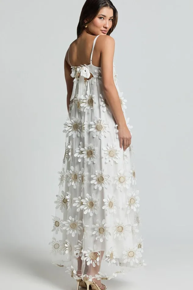 Candice Midi Dress 8211 Straight Neck Floral Embroidery Detail Shift Dress In White Women Showpo Dresses