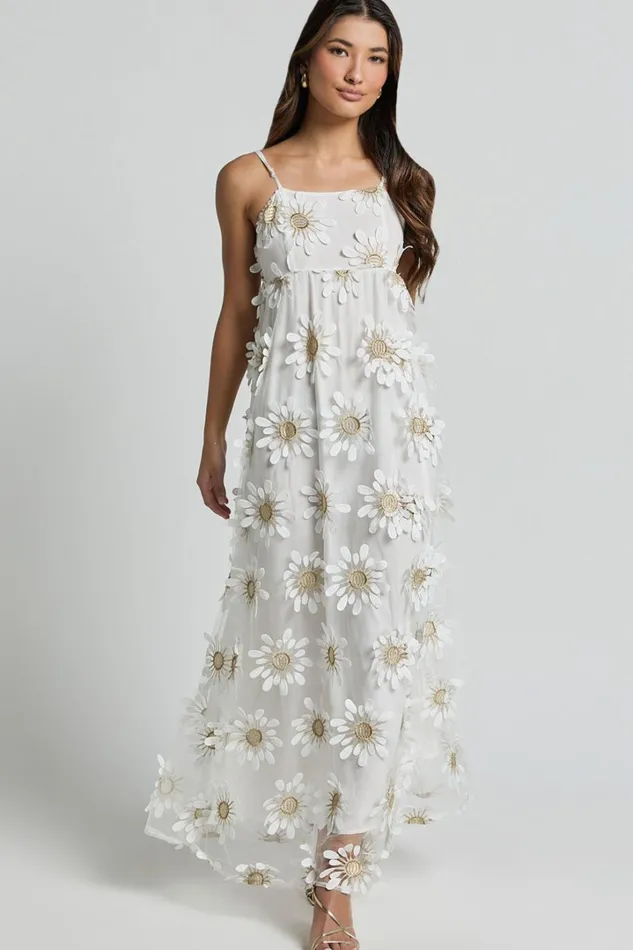 Candice Midi Dress 8211 Straight Neck Floral Embroidery Detail Shift Dress In White Women Showpo Dresses