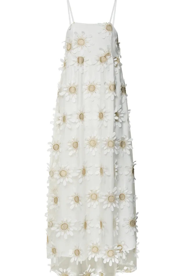Candice Midi Dress 8211 Straight Neck Floral Embroidery Detail Shift Dress In White Women Showpo Dresses