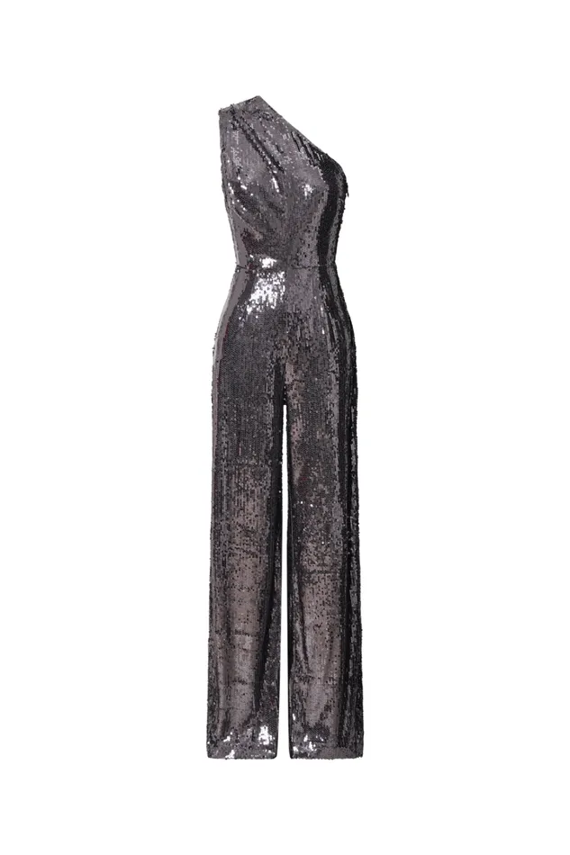 Carissa Jumpsuit 8211 One Shoulder Sequin Jumpsuit In Gunmetal Women Showpo Jumpsuits