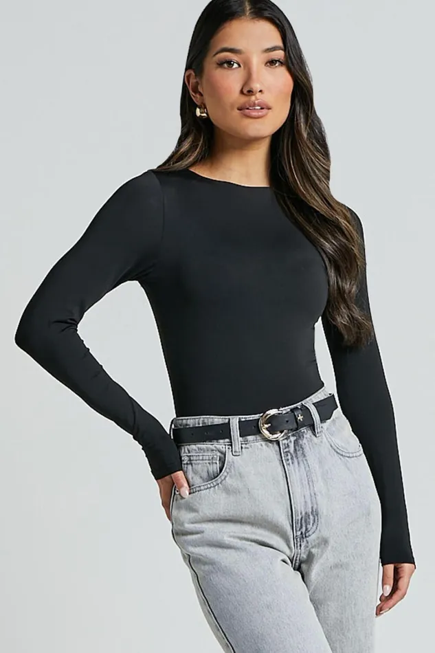 Carla Bodysuit 8211 Long Sleeve Open Back Bodysuit In Black Women Showpo Tops