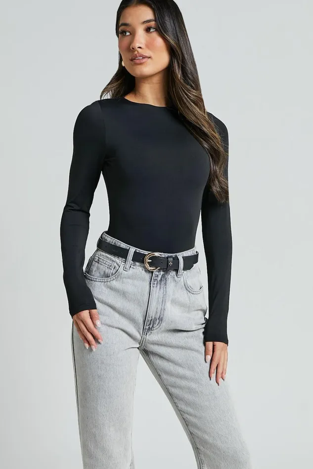 Carla Bodysuit 8211 Long Sleeve Open Back Bodysuit In Black Women Showpo Tops