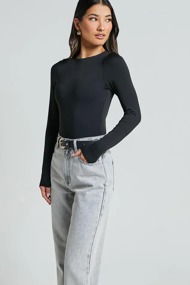Carla Bodysuit 8211 Long Sleeve Open Back Bodysuit In Black Women Showpo Tops