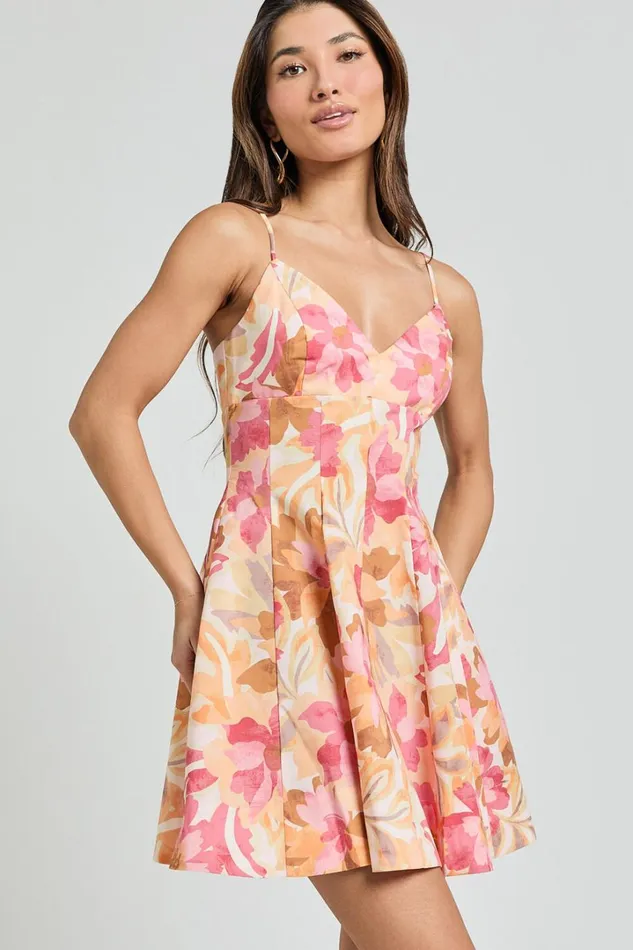Carly Mini Dress 8211 Strappy Bust A Line Dress In Sorbet Bloom Print Women Showpo Dresses