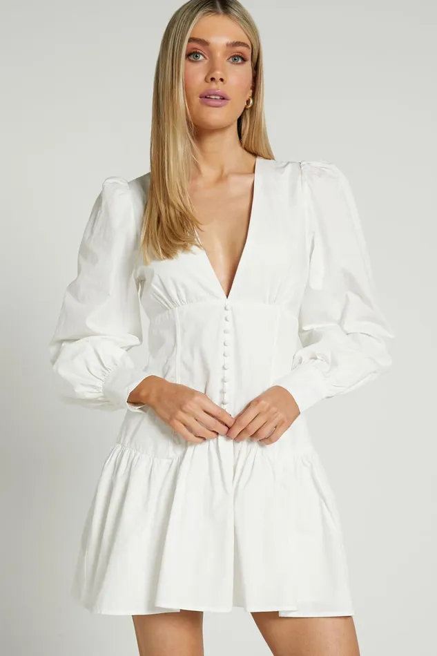 Carlyle Mini Dress 8211 Long Sleeve Corset Dress In White Women Showpo Curve Clothes