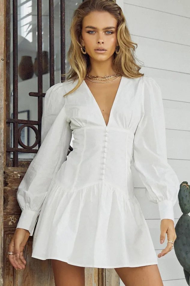 Carlyle Mini Dress 8211 Long Sleeve Corset Dress In White Women Showpo Curve Clothes