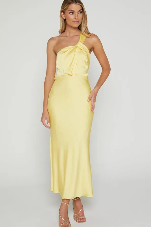Carmella Midi Dress 8211 One Shoulder Twist Detail Dress In Butter Yellow Women Showpo Dresses