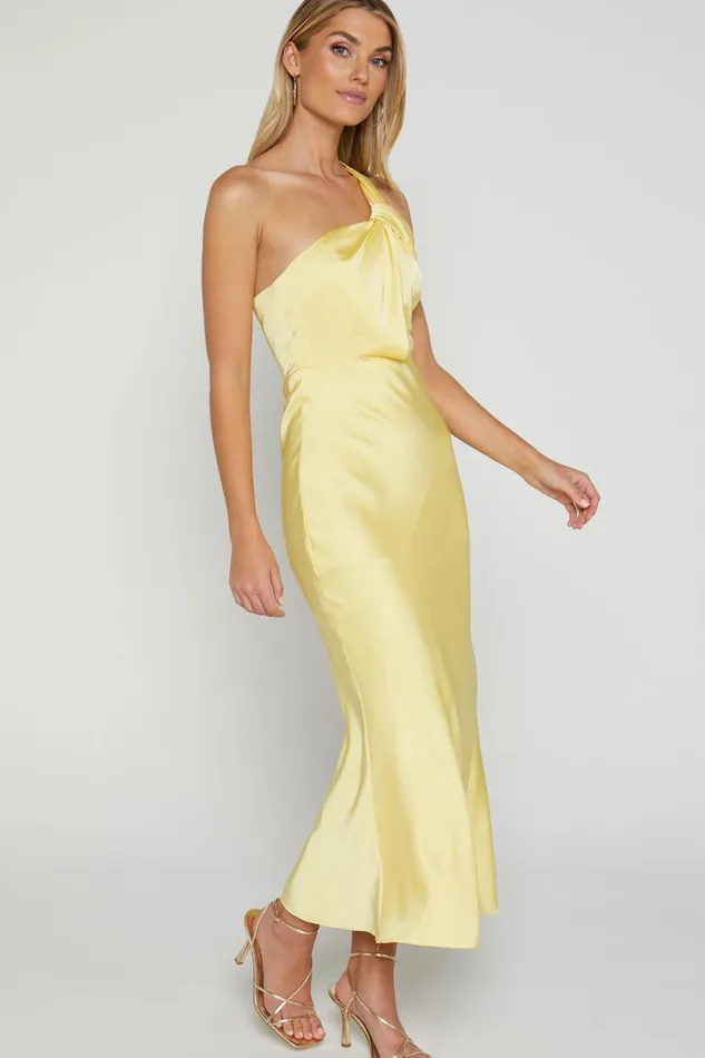 Carmella Midi Dress 8211 One Shoulder Twist Detail Dress In Butter Yellow Women Showpo Dresses