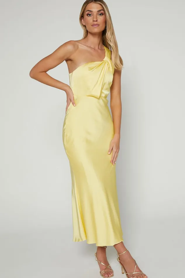 Carmella Midi Dress 8211 One Shoulder Twist Detail Dress In Butter Yellow Women Showpo Dresses