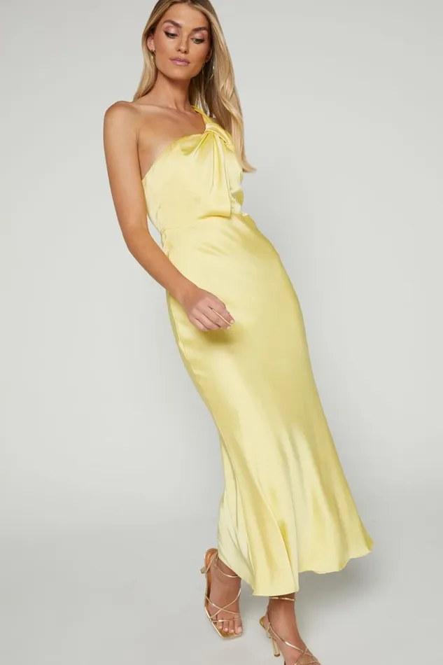 Carmella Midi Dress 8211 One Shoulder Twist Detail Dress In Butter Yellow Women Showpo Dresses