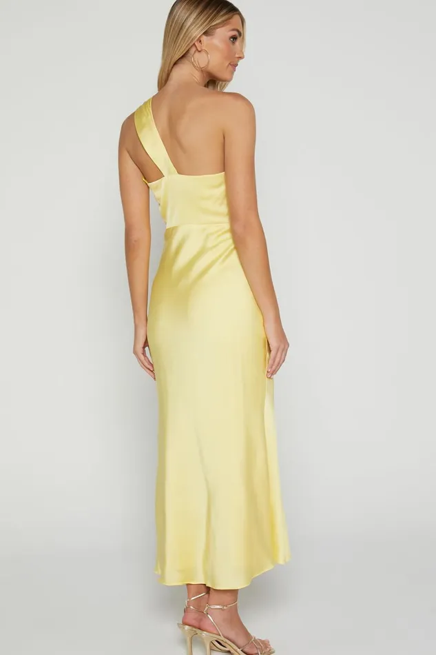 Carmella Midi Dress 8211 One Shoulder Twist Detail Dress In Butter Yellow Women Showpo Dresses