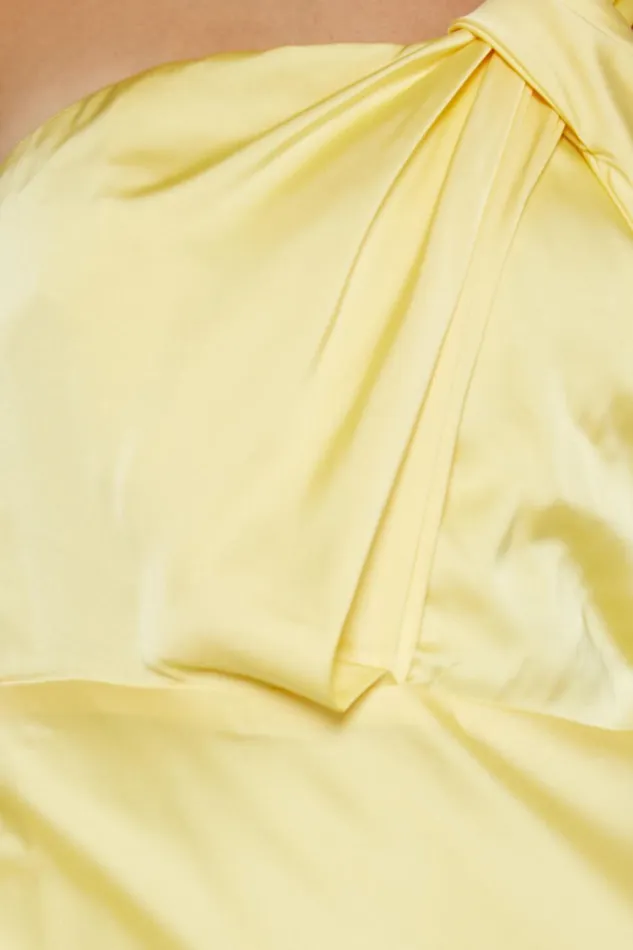 Carmella Midi Dress 8211 One Shoulder Twist Detail Dress In Butter Yellow Women Showpo Dresses