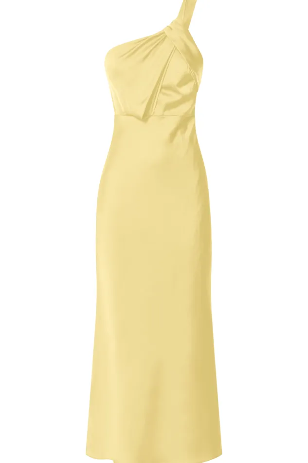 Carmella Midi Dress 8211 One Shoulder Twist Detail Dress In Butter Yellow Women Showpo Dresses