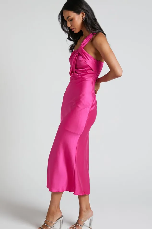 Carmella Midi Dress 8211 One Shoulder Twist Detail Dress In Fuchsia Women Showpo Dresses