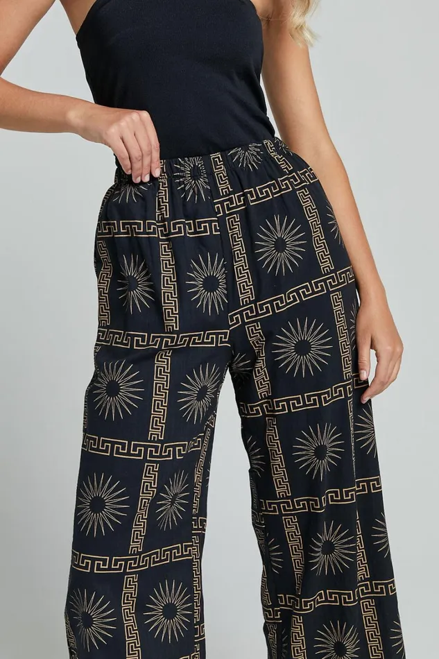 Cassidy Pant 8211 Elasticated Linen Look Pants In Black Sun Print Women Showpo Pants