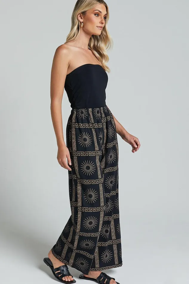 Cassidy Pant 8211 Elasticated Linen Look Pants In Black Sun Print Women Showpo Pants