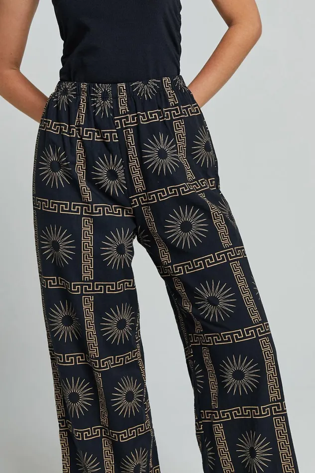 Cassidy Pant 8211 Elasticated Linen Look Pants In Black Sun Print Women Showpo Pants
