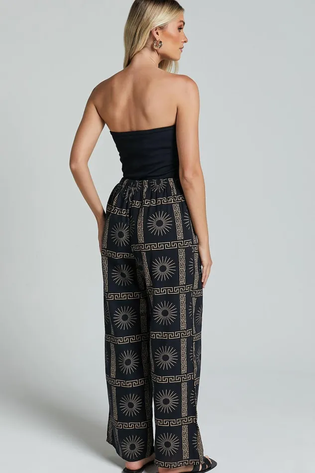 Cassidy Pant 8211 Elasticated Linen Look Pants In Black Sun Print Women Showpo Pants