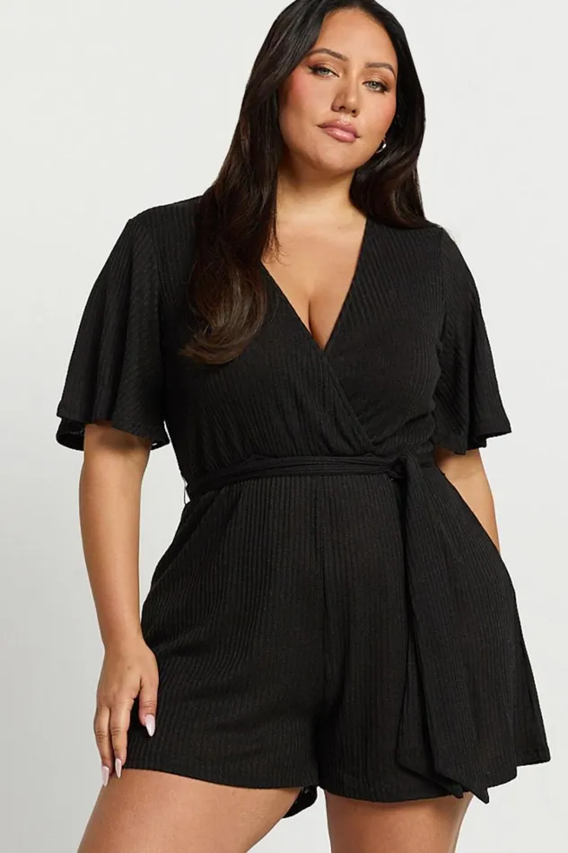 Cecilia Playsuit 8211 Short Sleeve Belted Wrap Playsuit In Black Women Showpo Rompers