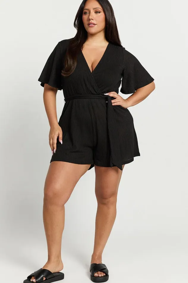 Cecilia Playsuit 8211 Short Sleeve Belted Wrap Playsuit In Black Women Showpo Rompers