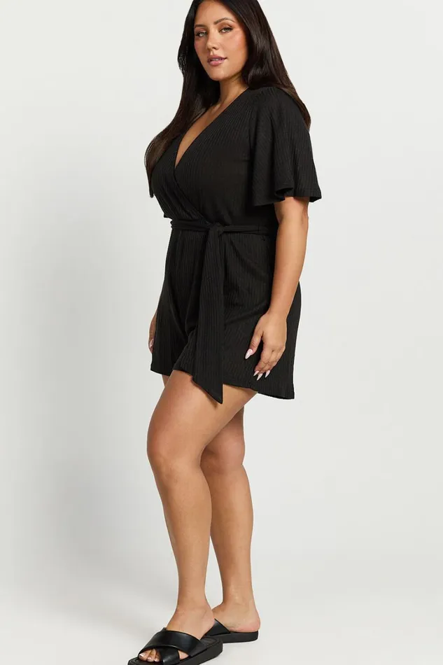 Cecilia Playsuit 8211 Short Sleeve Belted Wrap Playsuit In Black Women Showpo Rompers