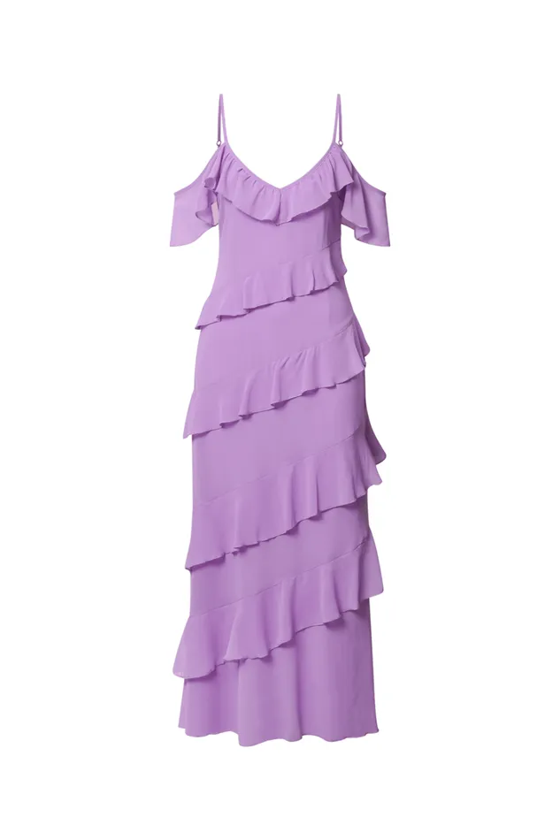 Celaya Maxi Dress 8211 Strappy V Neck Off Shoulder Tiered Frill Detail In Lilac Women Showpo Dresses