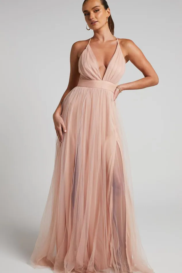 Celebrate Tonight Maxi Dress 8211 Plunge Neck Tulle Dress In Blush Women Showpo Dresses Celebrate Tonight Maxi Dress 8211 Plunge Neck Tulle Dress In Blush Women Showpo Dresses