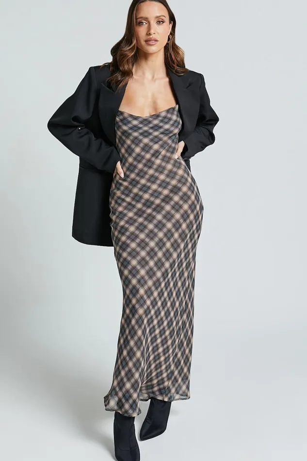 Celeste Midi Dress 8211 Strappy Cowl Neck Slip Dress In Multi Check Women Showpo Dresses Celeste Midi Dress 8211 Strappy Cowl Neck Slip Dress In Multi Check Women Showpo Dresses