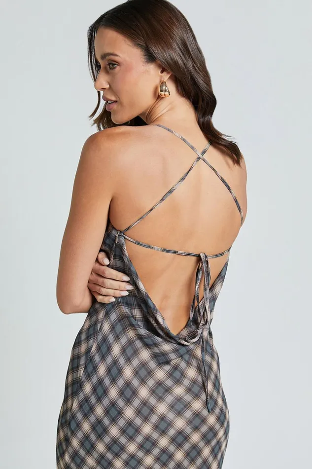 Celeste Midi Dress 8211 Strappy Cowl Neck Slip Dress In Multi Check Women Showpo Dresses