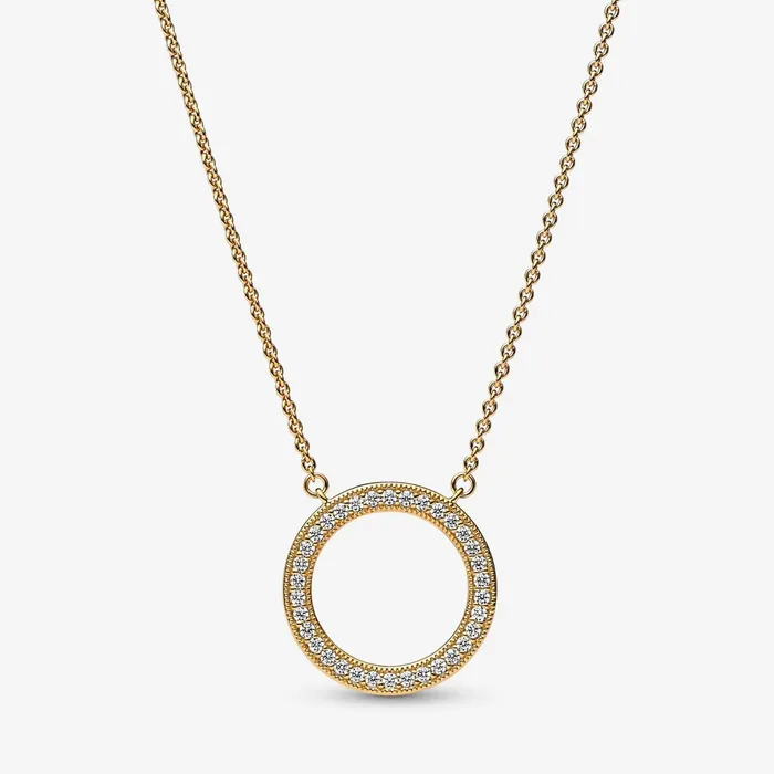 Chain Necklaces Women Pandora Online Signature Pav and Hearts Circle Pendant Necklace
