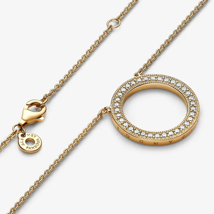 Chain Necklaces Women Pandora Online Signature Pav and Hearts Circle Pendant Necklace