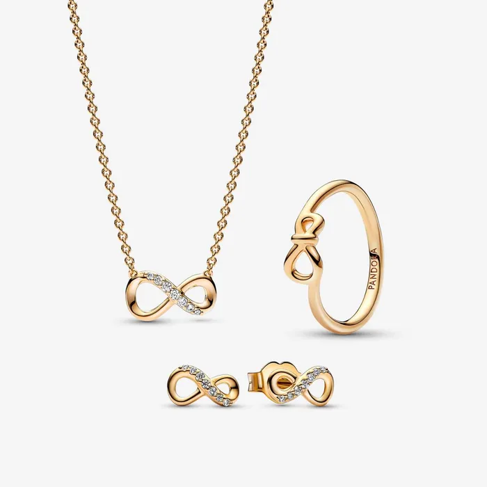 Chain Necklaces Women Pandora Sparkling Infinity Stud Earrings Necklace and Ring Set