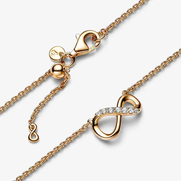 Chain Necklaces Women Pandora Sparkling Infinity Stud Earrings Necklace and Ring Set