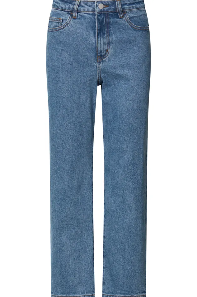 Chandler Jeans 8211 High Waisted Crop Straight Jeans In Mid Blue Wash Women Showpo Jeans